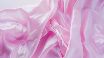Poster - Light delicate pink silk satin fabric Elegant background with space for design Flat lay table top view Banner Wide Long Panoramic Template For babies Or a wedding Valentines Day romanc : Generative AI