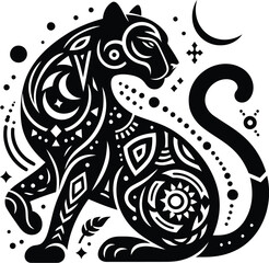 Wall Mural - panther, puma, and wildcat animal silhouette in ethnic tribal tattoos

