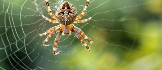 Sticker - Detailed close-up of a spider sitting on the intricate web in a natural environment