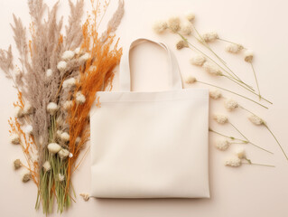 Wall Mural - Tote bag mockup dried flower background