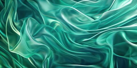 Abstract luxury turquoise seaweed satin weave of cotton or linen satin fabric lies texture background.