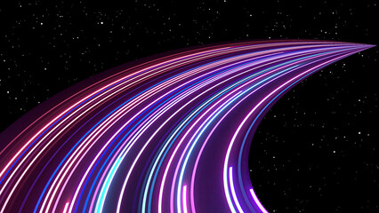 Wall Mural - curve neon lines with glowing speed trails. appear, slide up and fade way center. traveling through 