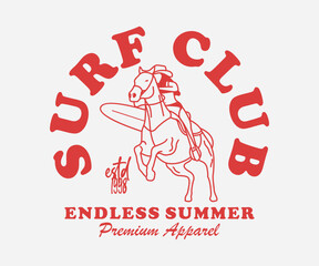 Canvas Print - Vintage illustration of Surf club, cowboy surf vector t shirt design, vector graphic, typographic poster or tshirts street wear and Urban style	