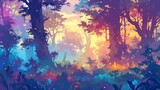 Fototapeta Młodzieżowe - fantasy colored forest plant anime background