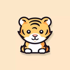 Wall Mural - flat logo vector illustration of a cute tiger, with a minimalist background. generative ai