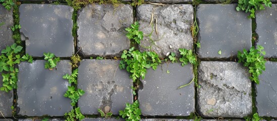 Wall Mural - Rustic stone wall covered in lush green plants adding a natural element to the facade