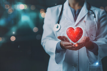 medicine doctor holding red heart hape in hand world health day backgrounf