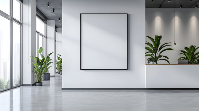 corporate branding white blank frame mockup with modern business offices reception background