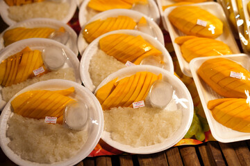 Poster - Mango Sticky Rice,Fruit on trays for sale at the street market