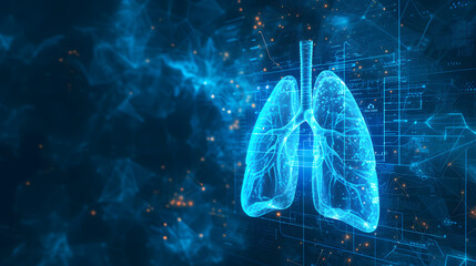 Wall Mural - futuristic medical research or lungs health care with diagnosis and vitals biometrics for clinical hospital asthma and respiratory cancer and disease tests services as wide banner with copy