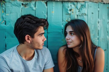 Young happy couple talking together