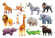 Set of african wild animals. Vector cartoon illustration