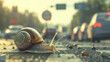 Schnecke Igel Schildkröte im Straßenverkehr als Symbol für ein Tempolimit in Deutschland lustige Symbolisierung Sarkasmus Generative AI
