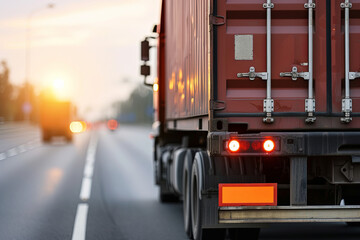 Truck carrying a container on the road