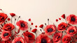 Banner with red poppy flower field symbolizing remembrance, honoring sacrifice, and commemorating history, Generative Ai.

