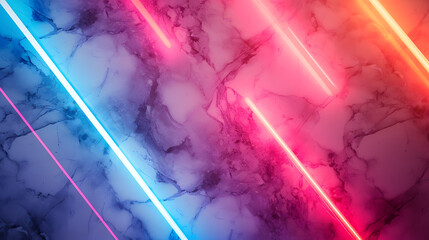 Wall Mural - marble background with a futuristic neon grid overlay. Combine the elegance of marble with vibrant neon lines and a tech