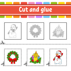 Wall Mural - Cut and glue. Game for kids. Education developing worksheet. Color activity page. cartoon character. Vector illustration.