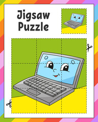 Wall Mural - Jigsaw Puzzle. Cut and play. Square puzzle. Logic game for kids. Activity page. Cutting practice for preschool. cartoon character. Vector illustration.