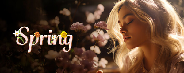 Poster - A Blonde Woman Diffusing Positive Energy While Holding Flowers, A Fictional Character Created By Generated AI.