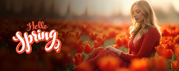 Sticker - Enchanting evening in the red tulip field, A Fictional Character Created By Generated AI.