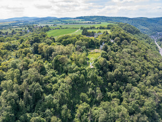 Wall Mural - German City forest Hill Krahnenberg above Andernach with Abandoned building called Krahnenburg