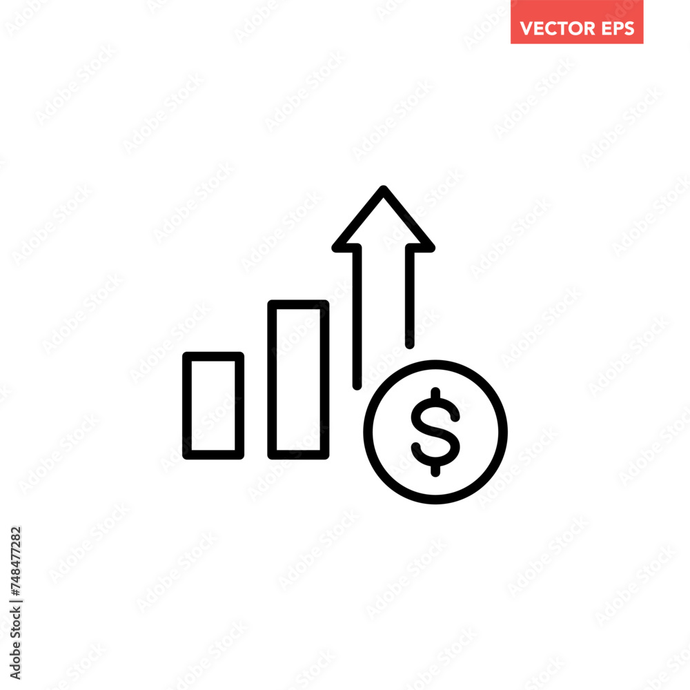 Black single financial growing graph line icon, simple inflation up or ...