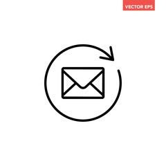 Black single email update line icon, simple reply mail flat design pictogram vector for app logo ads web webpage button ui ux interface elements isolated on white background