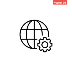 Black single global network setting line icon, simple technology system flat design pictogram, infographic vector for app logo web button ui ux interface elements isolated on white background