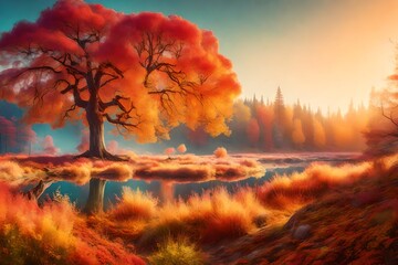 Wall Mural - sunset in the forest