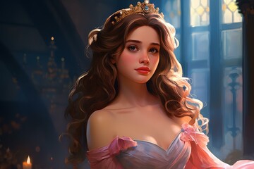 Wall Mural - Delicate Princess head closeup. Royal story. Fictional person. Generate Ai