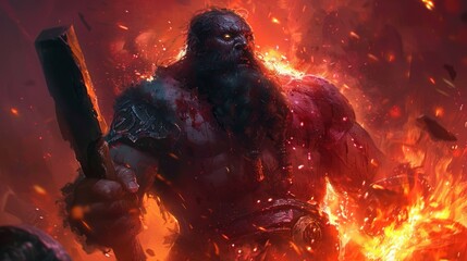 Wall Mural - fiery cyclops in a vivid inferno. surreal artistic rendering of the mythical beast amidst a backgrou