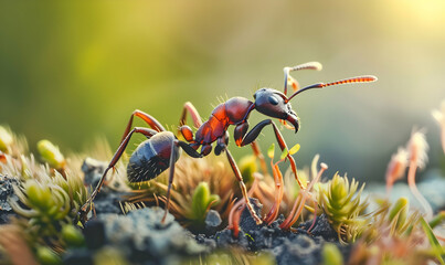 close up ant animal with plant and grass moss