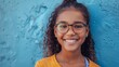 Smiling Mixed-Race Girl with Glasses Generative AI