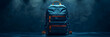 Top view blue school bag with supplies,op View Blue School Bag with Supplies.