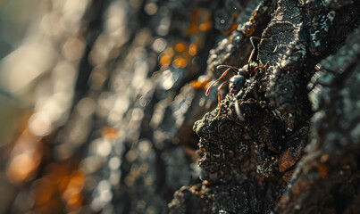 close up ant animal with plant and grass moss