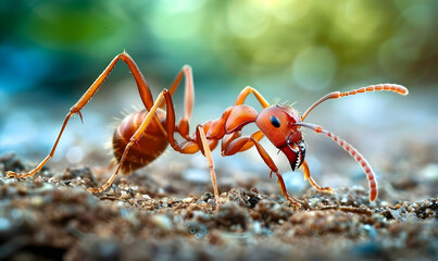 close up ant animal with plant and grass moss