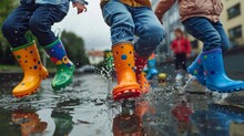 Children's Rain Boots Splashing In Puddles Generative AI