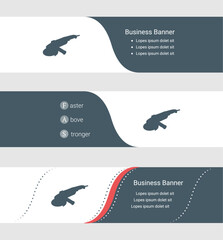 Wall Mural - Set of blue grey banner, horizontal business banner templates. Banners with template for text and angle grinder symbol. Classic and modern style. Vector illustration on grey background