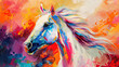 Colorful painting of a white horse, beautiful, abstract background