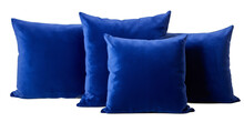 Collection of royal blue velvet cushions isolated on a transparent background  | png file