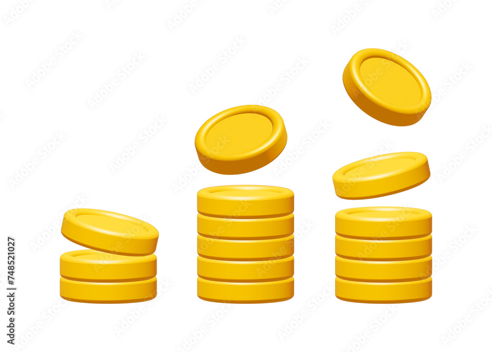 3d stack of gold coins isolated on transparent background. Business and ...