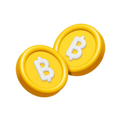 Wall Mural - 3d bitcoin cryptocurrency of thai baht sign isolated on transparent background. Business and finance concept design element. Render illustration PNG.