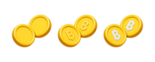 Wall Mural - 3d bitcoin cryptocurrency of thai baht sign isolated on transparent background. Business and finance concept design element. Render illustration PNG.