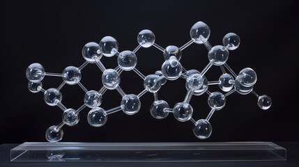 Science background with molecule or atom isolated on black background, Abstract structure for Science or medical background.