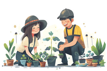 Couple doing gardening with happiness and love