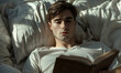 © Ilham - handsome man the head shot of brunette lying in bed reading a book