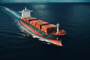 Aerial view of cargo ship at sea