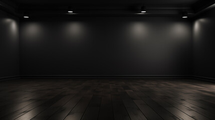 Canvas Print - Dark grey gradient background spotlight on empty studio room. Empty dark abstract cement wall and studio room with smoke float up interior texture for display products wall background.