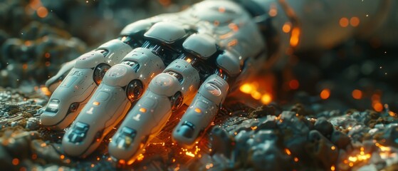Fototapete - AI, artificial intelligence, man using technology smart robots, artificial intelligence by entering commands, futuristic technology transformation. Chat with AIs.