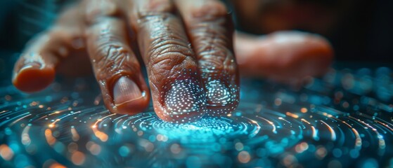 Leinwandbilder - Fingerprint biometric identification and approval for businessmen. Conceptual security and password control through fingerprints in an immersive and cybernetic future for business.